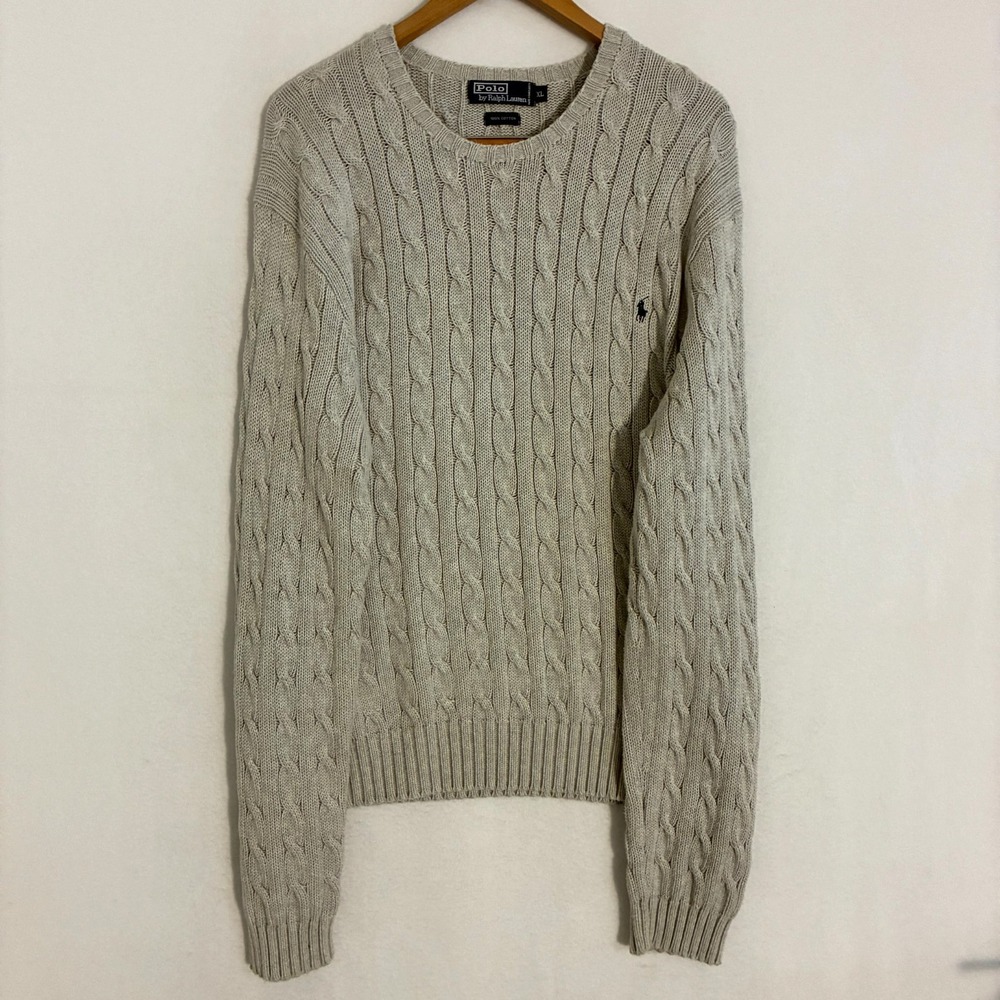 Polo Ralph Lauren Sweater Men's XL Crewneck Cable Knit Preppy Quiet Luxury Ivy